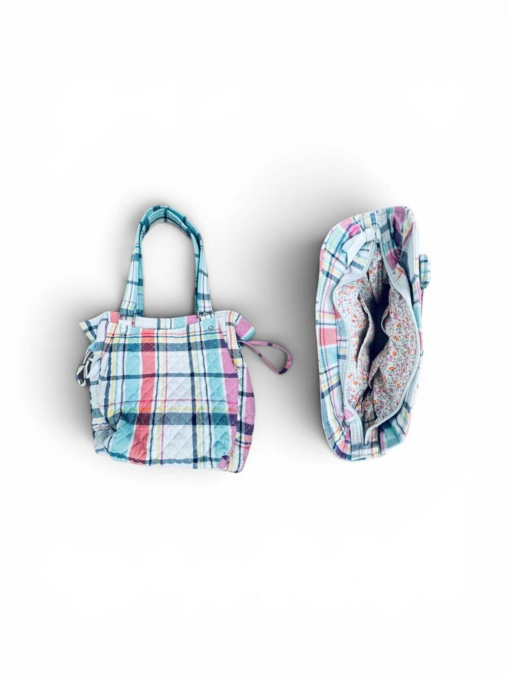 Vera Bradley Quilted Plaid Tote Bag with Floral Interior